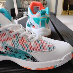 Breathable Mid-Top Men's Basketball Shoes, Turquoise/Orange/Black/White, 13M
